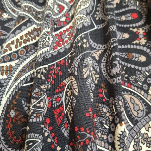 Eoote Grey Pailsley Empire Fit n Flare Mini Dress Size M Stretch Flutter Sleeves - Picture 8 of 16